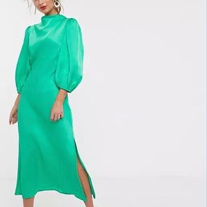 ASOS Design Cowl Neck Satin Dress w. Puff Sleeves